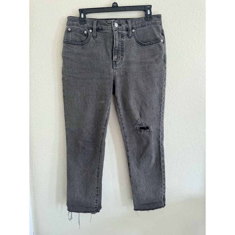Madewell The Perfect Vintage Jean Dark Gray Women Size 28 Tapered‎ Leg Raw Hem